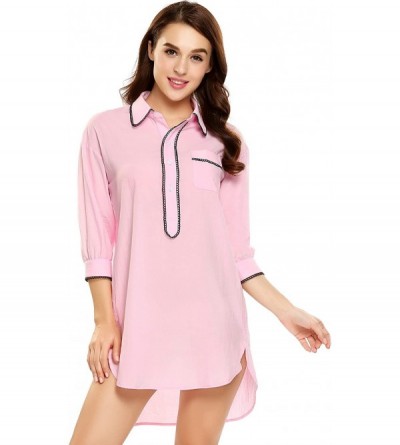 Nightgowns & Sleepshirts Women Bofriend Sleepwear 3/4 Sleeve Nightgown Pajama Top Buttom Up Nightshirt with Front Pocket Blac...