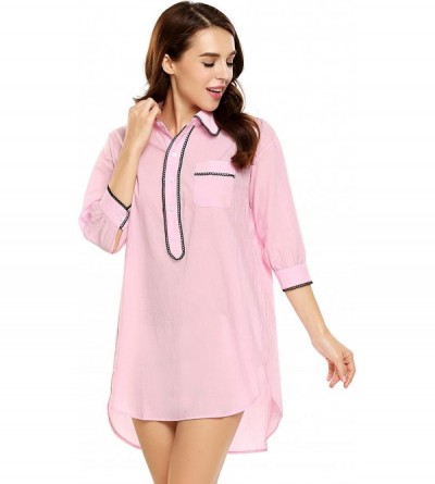 Nightgowns & Sleepshirts Women Bofriend Sleepwear 3/4 Sleeve Nightgown Pajama Top Buttom Up Nightshirt with Front Pocket Blac...
