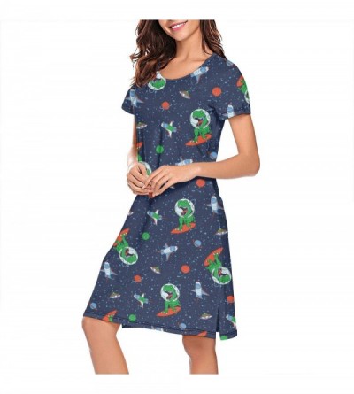 Nightgowns & Sleepshirts Women's Girls Crazy Nightgowns Nightdress Short Sleeve Sleepwear Cute Sleepdress - Astronaut Dinosau...