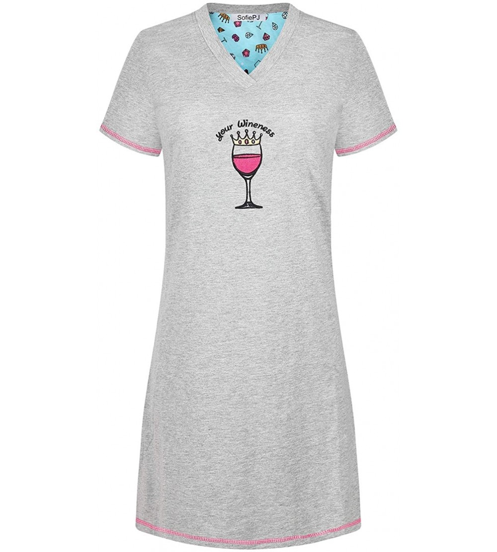 Sets Women's Printed Short Sleeve Pure Cotton Sleepwear Nightgown - Heather Gray9 - CD19D708I89 $12.21