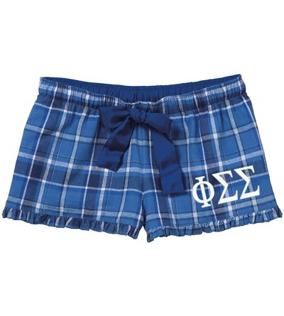 Bottoms Phi Sigma Sigma Flannel Boxer Shorts - Royal Sparkle - CW18C6O3RXW $32.60