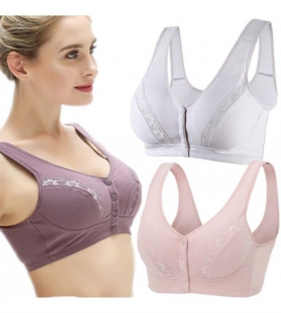 Bras Women Skin-Friendly Cotton Soft Cup Bra Full-Freedom Front Close Bras-Everyday Lace Stylish Bras with Thin Pad - Light P...