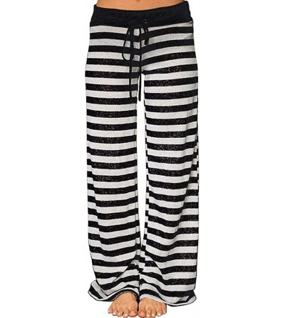 Bottoms Women's Pajama Lounge Pants Floral Striped Polka Dot Print Comfy Casual Stretch Palazzo Bottoms Pants Wide Leg - C Bl...