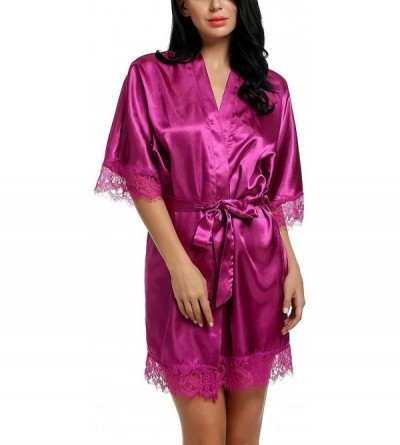 Robes Women's Pure Color Kimono Robes Satin Nightwear Bridesmaids Short Style - Purple - C418D5XD0CX $20.61