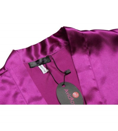 Robes Women's Pure Color Kimono Robes Satin Nightwear Bridesmaids Short Style - Purple - C418D5XD0CX $20.61