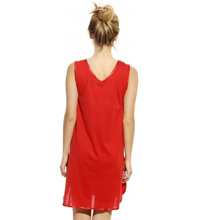 Nightgowns & Sleepshirts Double V Nightgown with Floral Embroidery & Satin Trim - Red - CO12N41E2WM $17.77