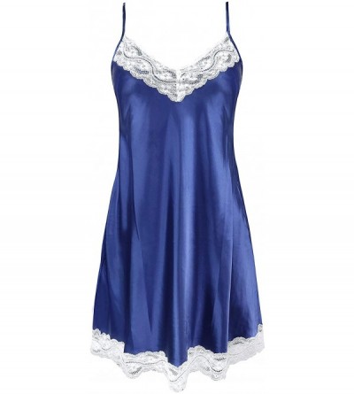 Sets Women's Satin Silk Lace Kimono Robes Pajamas Set Bridesmaids Nightgown Sleepwear - Blue(lace Nightgown) - C7190TX6HYA $2...