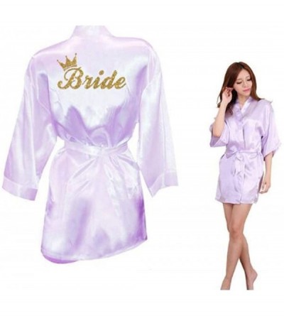 Robes Bride Crown Team Bride Golden Glitter Print Kimono Robes Faux Silk Women Wedding Preparewear - Rose Bride - C919C937RWO...