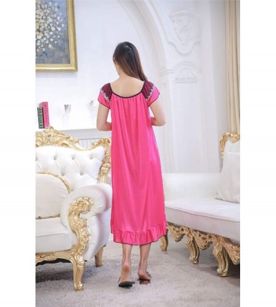 Robes Womens Sexy Lightweight Soft Summer Long Silky Charmeuse Nightgown - Rose Red - CH199SNK9C0 $14.75