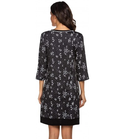 Nightgowns & Sleepshirts Sleepwear Women's Nightgown Print Sleep Dress 3/4 Sleeve Button-up Nightwear - Black - CK192SAYEGC $...