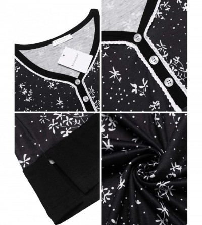 Nightgowns & Sleepshirts Sleepwear Women's Nightgown Print Sleep Dress 3/4 Sleeve Button-up Nightwear - Black - CK192SAYEGC $...