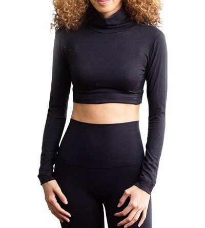 Thermal Underwear Turtleneck Long Sleeve Layering Tee | Crop Tops for Women & Teens | XS-3X - Black - CN11XM8BCUV $30.04