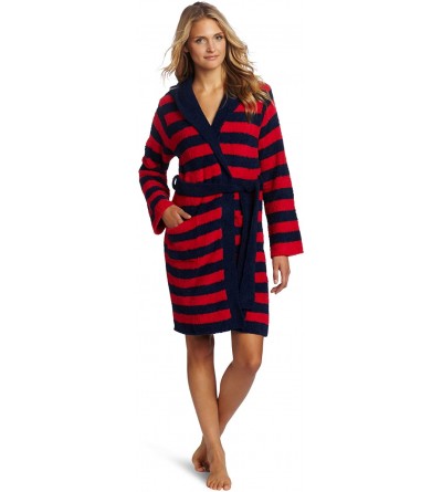 Robes Women's Marshmallow Hooded Wrap- Red/Navy- Medium - C6119DO8AOX $43.93