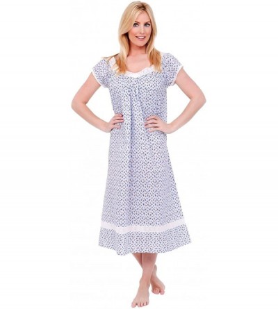 Nightgowns & Sleepshirts Womens Adele Cotton Nightgown- Long Victorian Sleepwear - Blue Floral Print - CP11OCZLPYV $64.55