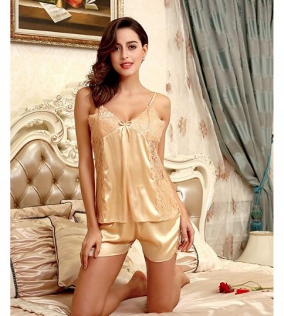 Nightgowns & Sleepshirts Sexy Satin Pajama Shorts Set Strappy Silk Sleepwear for Women Nightwear - 1champagne - C818RMXXME2 $...