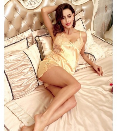 Nightgowns & Sleepshirts Sexy Satin Pajama Shorts Set Strappy Silk Sleepwear for Women Nightwear - 1champagne - C818RMXXME2 $...
