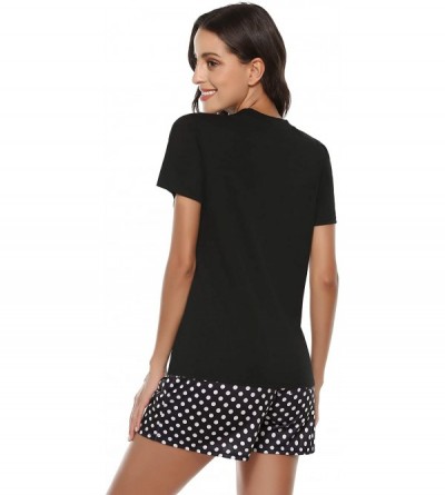 Sets Women's Shorts Pajama Set Cotton Short Sleeve Sleepwear Nightwear - A_black - C918Q0DD7EX $28.04
