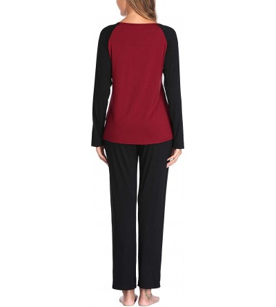 Sets Women Pajama Sets Soft Long Sleeve Button up for Breastfeeding with Pockets - Black/Wine Red - CS18ZID7K44 $15.79