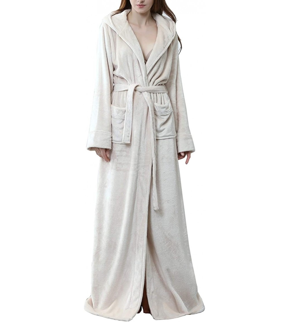 Nightgowns & Sleepshirts Long Hooded Robe for Women Warm Housecoat with Pockets Winter Full Length Bathrobe Sleepwear Luxurio...