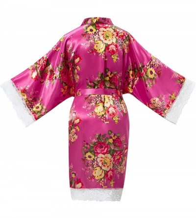 Robes Women's Bride Bridesmaid One Size Peony Silky Short Kimono Lace Robe for Wedding Getting Ready - Rose - CH18QQ7HA68 $16.42