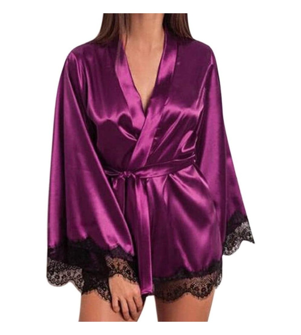 Robes Women's Bathrobe- Women's Satin Silk Woman Lace Robe Female Lace Bathrobe for Women Drop Shipping Womens Robes Sleepwea...