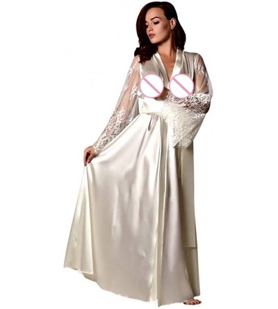 Bustiers & Corsets Women Underwear Women Satin Long Nightdress Silk Lace Lingerie Nightgown Sleepwear Sexy Robe - White - CH1...
