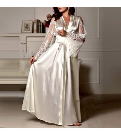 Bustiers & Corsets Women Underwear Women Satin Long Nightdress Silk Lace Lingerie Nightgown Sleepwear Sexy Robe - White - CH1...