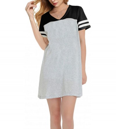 Nightgowns & Sleepshirts Women's Casual Patchwork Short Sleeve V-Neck Nightshirts - Black Grey - CD18NYLYRRQ $30.60