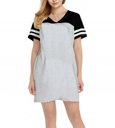 Nightgowns & Sleepshirts Women's Casual Patchwork Short Sleeve V-Neck Nightshirts - Black Grey - CD18NYLYRRQ $17.91