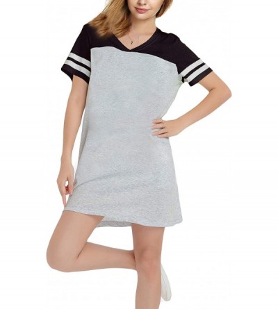Nightgowns & Sleepshirts Women's Casual Patchwork Short Sleeve V-Neck Nightshirts - Black Grey - CD18NYLYRRQ $17.91