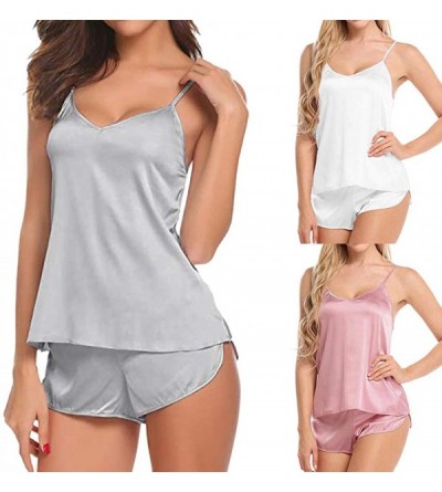 Nightgowns & Sleepshirts Ladies Sexy Camisole Sleepwear Solid Color Pajamas Set V Neck Satin Silk Babydoll Nightwear Nightgow...