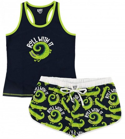 Sets Matching Pajamas for Women- Cute Pajama Shorts and Tank Top Set - Roll With It Alligator - CG18UEEK4ZI $26.21
