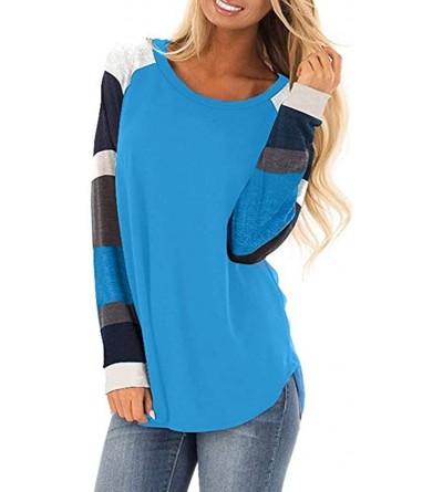 Thermal Underwear Casual Color Block Long Sleeve Sweatshirt Women Pullover Tops Loose Tunic - Blue - CN18I4XQEM6 $14.00