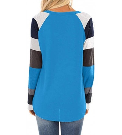 Thermal Underwear Casual Color Block Long Sleeve Sweatshirt Women Pullover Tops Loose Tunic - Blue - CN18I4XQEM6 $14.00