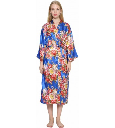 Robes Long Floral Robe Bride Kimono Bridesmaid Robe Satin Night Dress - Royal Blue - CQ182SYT36S $16.91