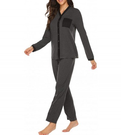 Sets Pajamas Button Down Pajamas Sets Short Sleeve & Long Sleeve Pj Sets Soft Sleepwear Comfy Loungewear for Women - Long Sle...