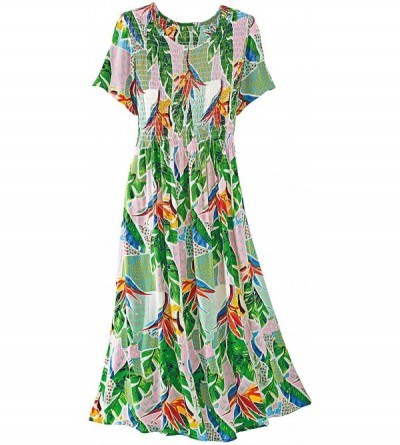 Nightgowns & Sleepshirts Printed Crinkle Crepe Smocked Dress - Tropical Print - CF18RMXCOS2 $24.46