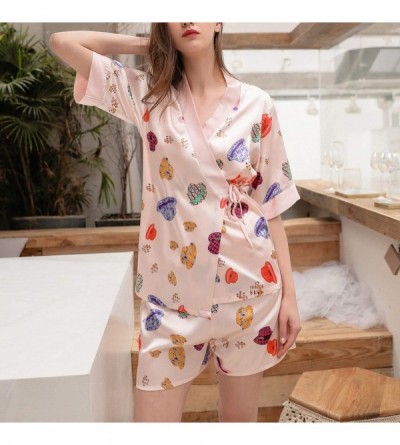 Sets Women's 3 Pieces Pajama Set Robes Camisole Shorts Half Sleeves Loungewear Lingerie - Pink - CH18U69D8SW $25.20