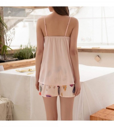 Sets Women's 3 Pieces Pajama Set Robes Camisole Shorts Half Sleeves Loungewear Lingerie - Pink - CH18U69D8SW $25.20