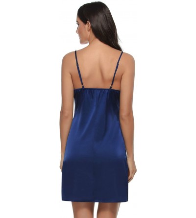 Nightgowns & Sleepshirts Silk Satin Nightshirt Spaghetti Strap Nightgown Stain Chemise Slip Sleepwear Nightdress - Navy Blue ...