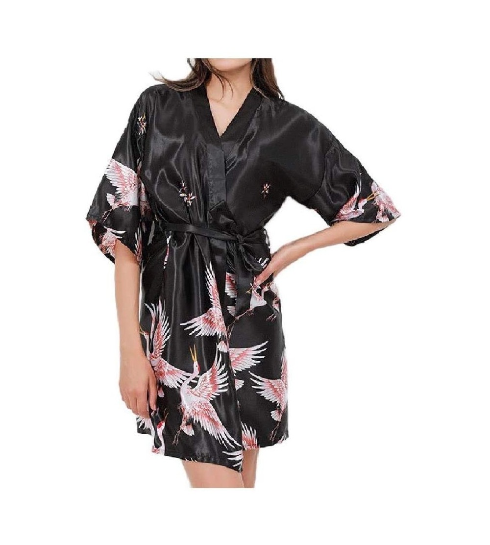 Robes Women Nightgown Charmeuse V Neck Lounger Smoking Jacket Lounge Robe AS10 M - As10 - CP19DCTTEUZ $24.97