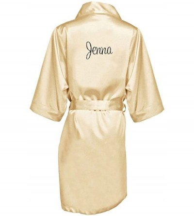 Robes Women's Personalized Glitter Print Satin Robe Name or Phrase - Bride & Bridesmaid Kimono Robe - Champagne - C9182IUEE37...