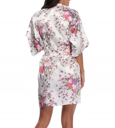 Robes Women's Floral Short Satin Bridesmaid Robes Silky Bride Robes Getting Ready - White Floral - CD18X4U3762 $8.47