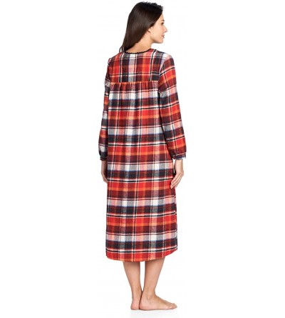 Nightgowns & Sleepshirts Women's Flannel Plaid Long Sleeve Nightgown Sleepwear - Sunset - CV18EE424XE $30.58