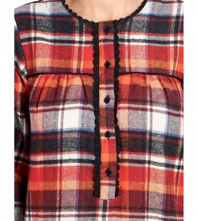 Nightgowns & Sleepshirts Women's Flannel Plaid Long Sleeve Nightgown Sleepwear - Sunset - CV18EE424XE $30.58