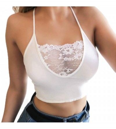 Thermal Underwear Sports Bras for Women- Women Sexy Lingerie Strappy Bras Sleeveless Lace Crop Tops - White - CM18XXYSI4N $8.05