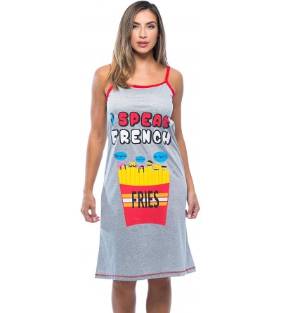 Nightgowns & Sleepshirts Polyester Spaghetti Strap Nightgown with Cute Graphics - I Speak French Fries - C5183K0R7ZI $12.83