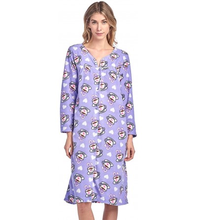 Nightgowns & Sleepshirts Women's Printed Fleece Snap-Front Lounger House Dress - Purple Lattes - CO180440EQE $22.09
