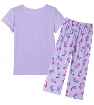 Sets Women's Short Sleeve Tops and Capri Pants Cute Cartoon Print Pajama Sets - Purple - CD18KKUC2YS $18.69