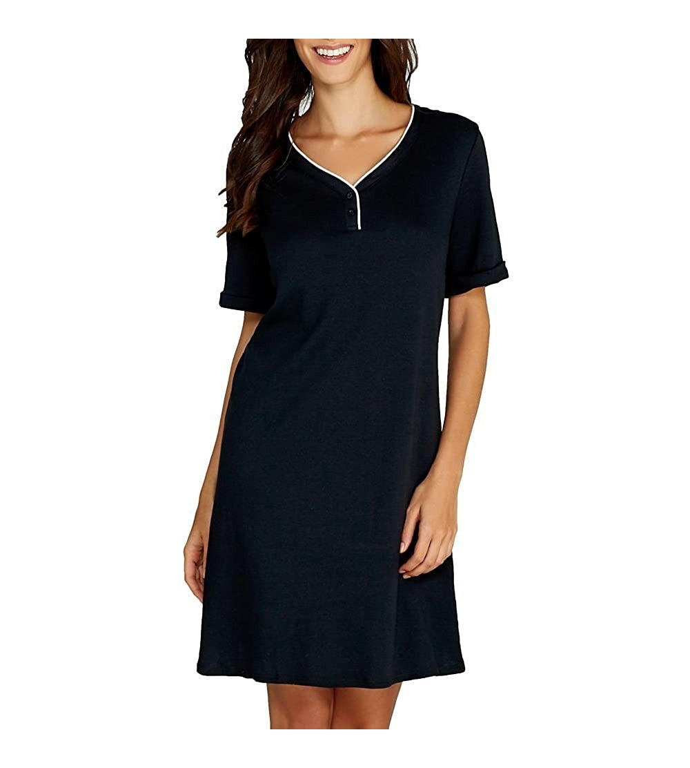 Nightgowns & Sleepshirts Women's Basic Henley Nightshirt Black Small - CF126S6GWLR $49.73